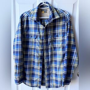 Eddie Bauer Blue & Yellow Plaid Button Down Flannel Shirt Men’s Small